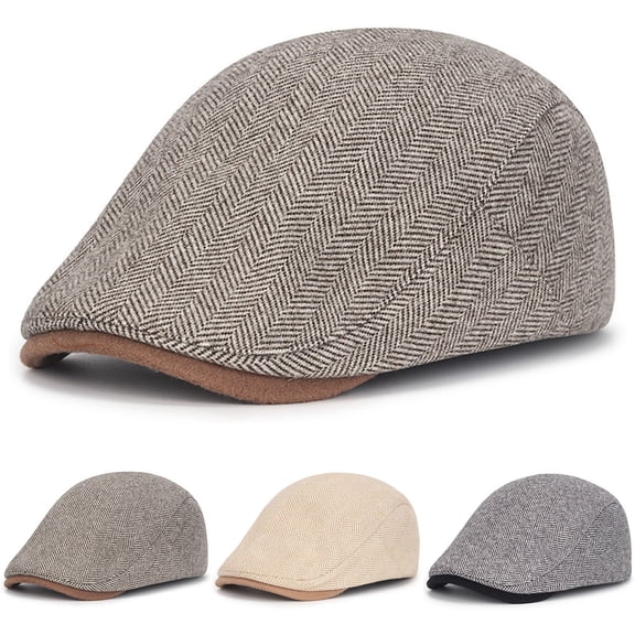 Mgmyaa Men's Herringbone Flat Cap Beret Hat Vintage Newsboy Ivy Cap Classic British Style Pullover Headwear for Outdoor Casual Daily Wear Autumn Winter Accessory