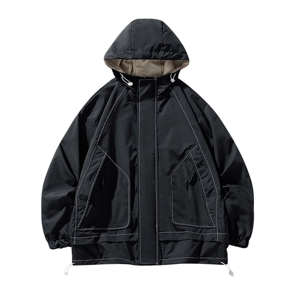 Virmaxy Men's Full Zip Hoodie Solid Colour Long Sleeve Raincoat Upper Coat Outdoor Mountaineering Skiing Hiking Sportswear Face Jacket Black 2XL