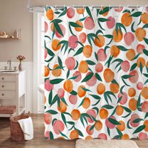 Peach Shower Curtain, Watercolor All Fruits Peach with Green Leaf Cute Bathroom Curtain Home Decor Waterproof Fabric Machine Washable with 12 PCS Hooks,72" Wx72 L