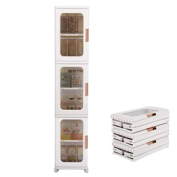 49.6" Tall Narrow Storage Cabinet with Wheels, Adjustable Shelves & Magnetic Doors