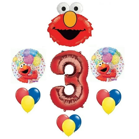 Elmo Sesame Street #3 3rd Third Birthday Party Supply Balloon Mylar and Latex Set
