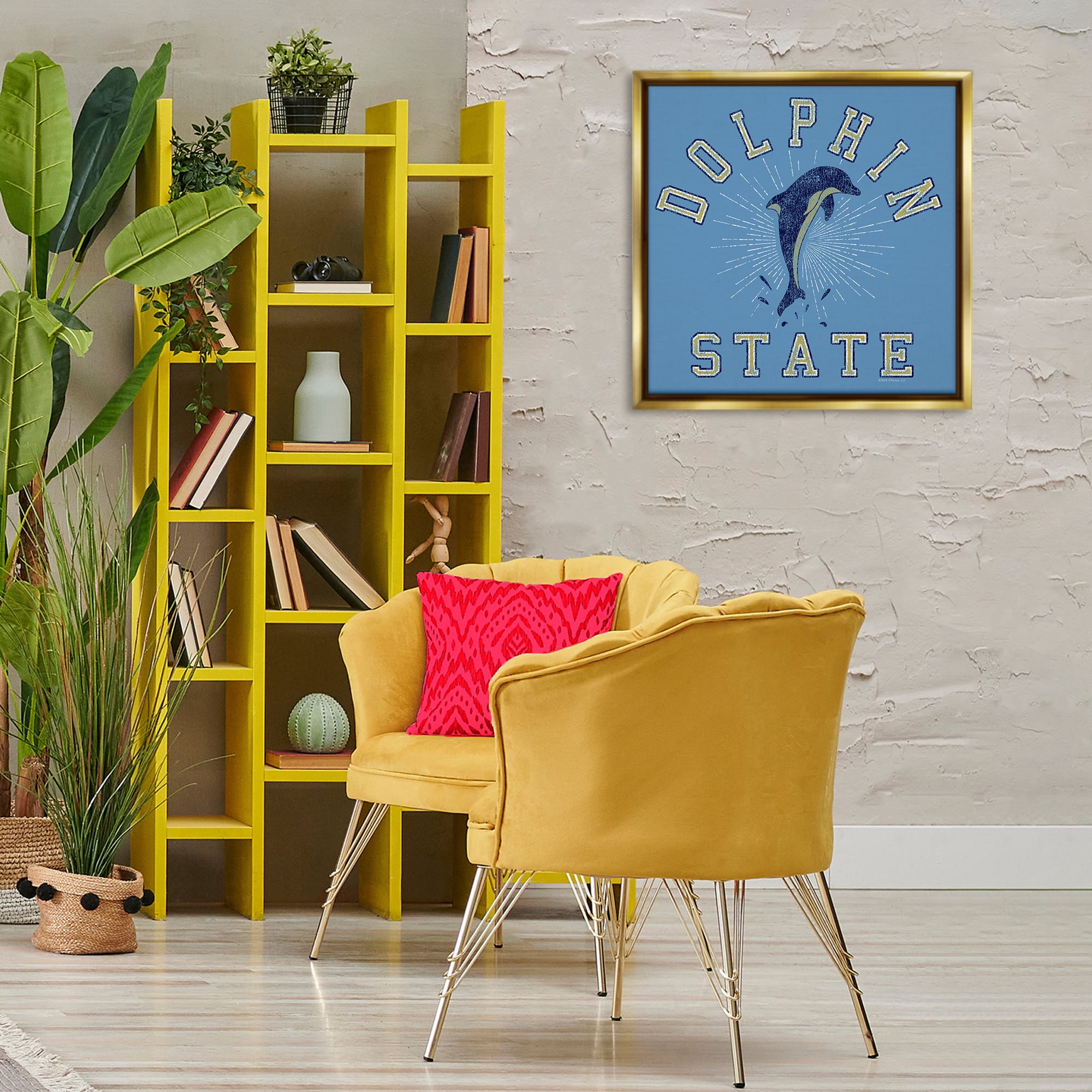 Stupell Industries Vintage Dolphin State Novelty & Humor Painting Gold Floater Framed Canvas Art Print Wall Art, 25 x 25