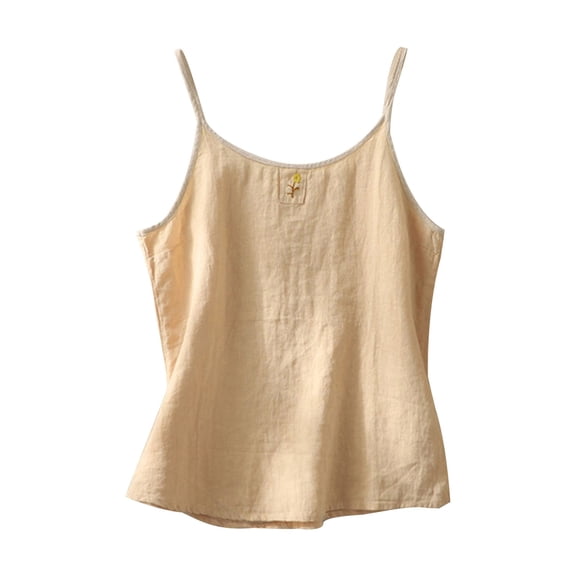 Tank Tops for Women, Solid Cotton Linen Fresh Embroidery Sleeveless Casual Trendy Camisole Vest