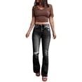 thumbnail image 1 of Gvmfive Women Flare Destroyed Jeans Elastic Waist Bell Bottom Raw Hem Denim Pants, 1 of 5