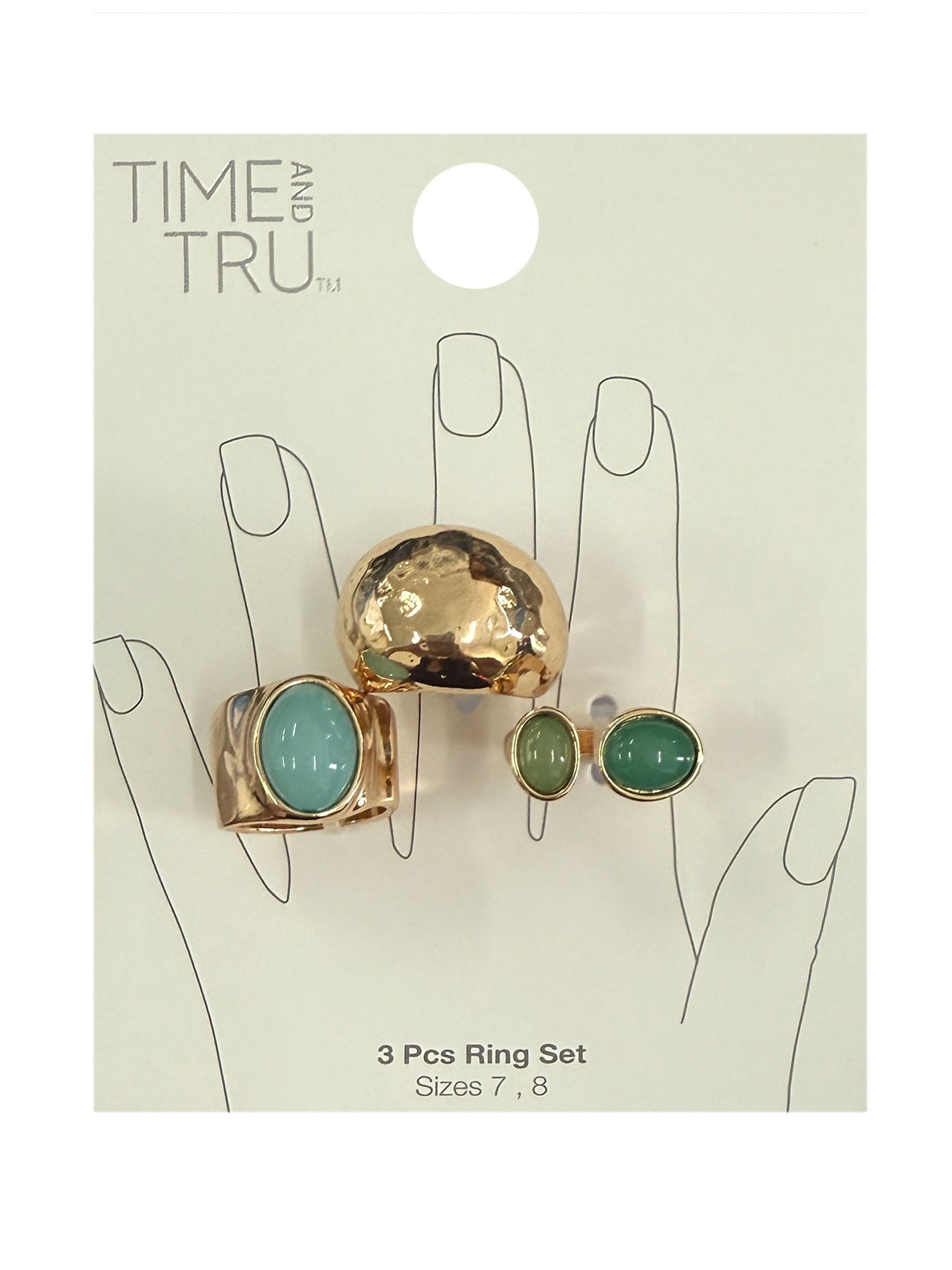 Time and Tru Multicolor Cabochon Chunky Rings for Female Adults and Teens, 3 Pack