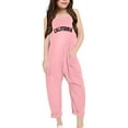 thumbnail image 3 of MIXUE Girls Jumpsuits & Rompers Kids Summer Letter Print Spaghetti Strap V Neck Sleeveless Loose Casual With Pockets Bodysuits Daily-Wear,Pink,5-6 Years, 3 of 5