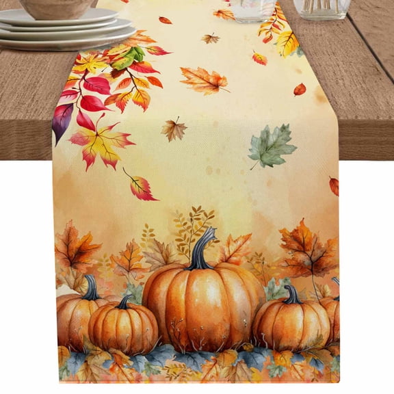 nqOlkjepod Orange Pumpkin Fall Table Runner 120 Inches Long Farmhouse Dress Scarves, Thanksgiving Maple Eucalyptus Autumn Dining Tablerunner for Coffee Table/Kitchen Island/Party Décor, 13" x 120"