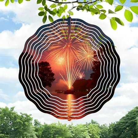 3D Metal Hanging Wind Spinner with Concentric Waves Design – Vibrant Fireworks & Serene Landscape for Yard and Garden Decor 3D Metal Hanging Wind Spinner with Concentric Waves Design – Vibrant Fireworks & Serene Landscape for Yard and Garden Decor