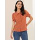 thumbnail image 4 of Camisa Vintage Con Botones Cuello Peter Pan Volantes Lunares Allegra K Rojo Naranja L, 4 of 6