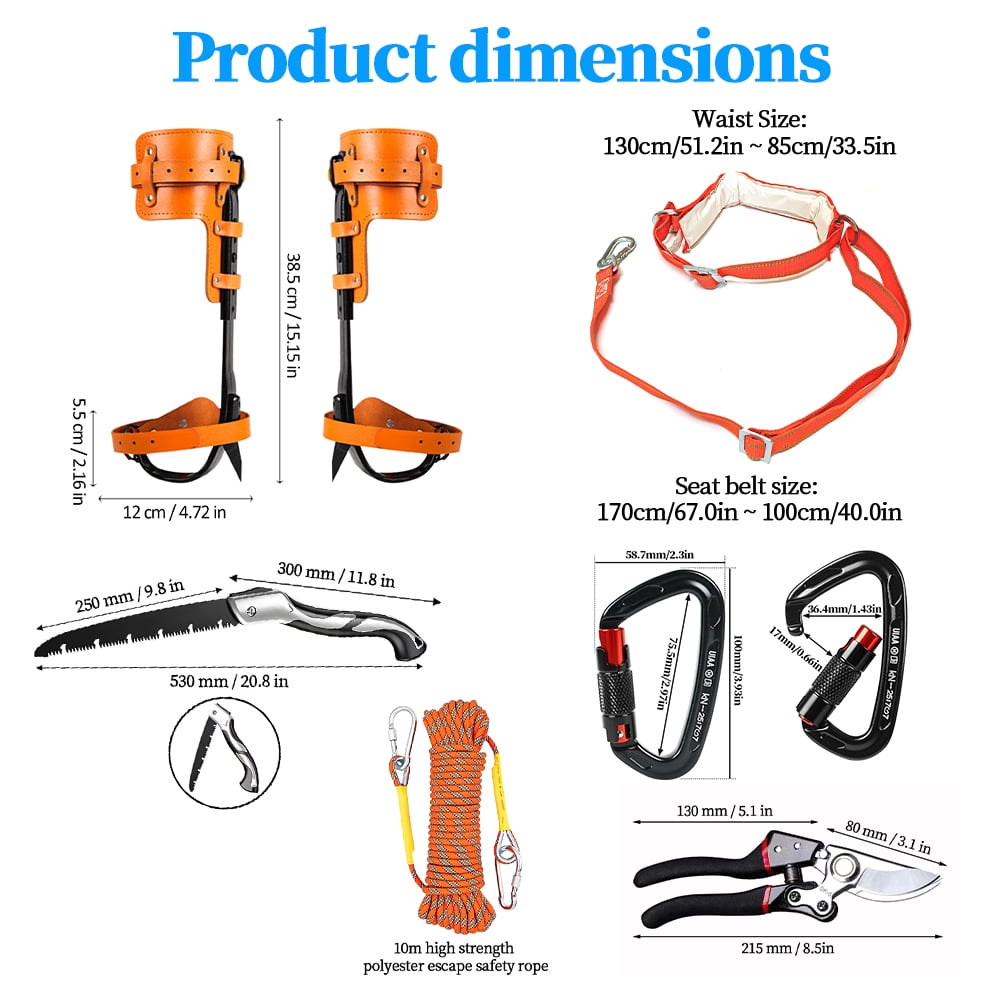 Tree Climbing Gear，Tree Climbing Spikes, Tree Climbing Gear with Adjustable Climbing Straps and Steel Core Flip Line, Rock Climbing Kit with Triple Lock Lanyard Adjuster