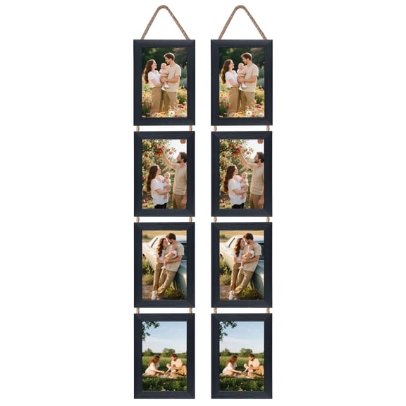 4x6 Picture Frame Collage, 8 Opening Vertical Wall Hanging Photo Frames, Black, Set of 2