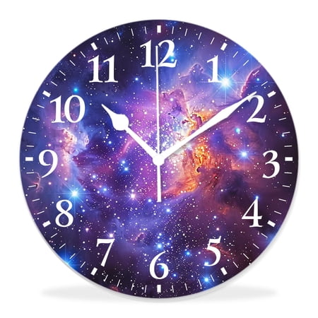 12 Inch Wall Clock Battery Operated Silent Clock Decorative for Office, Kitchen, Outdoor, Living Roomļ¼Galaxy Nebula Space Universe Planet Starry Graceful