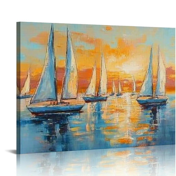 Autua Sunset Sailboats Canvas Wall Art For Living Room Bedroom Decor 20x16in