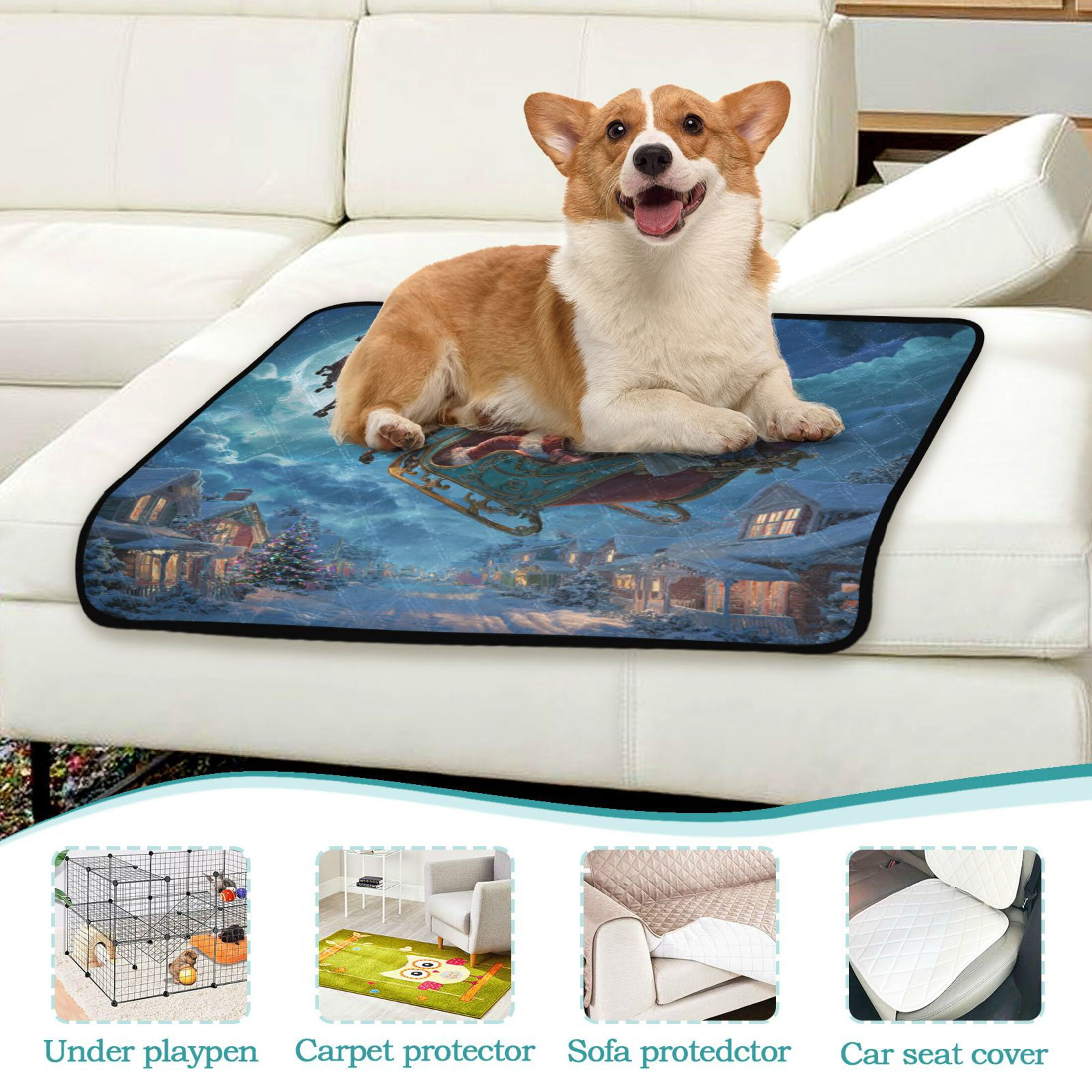Qxltty Santa Sleigh Cat litter Pads Pet Set of 2 Diaper Mats Center Anti-leakage Layer Absorbent Soft and Comfortable
