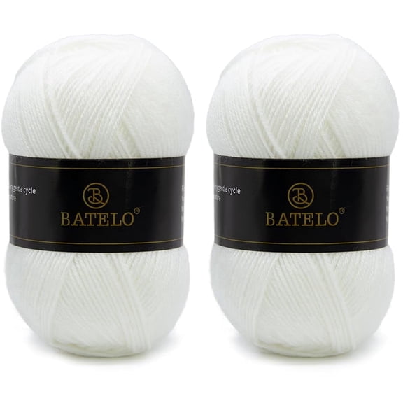 BATELO Crochet Acrylic Yarn 560 Yards, 2 Pack 150g/5.3oz Each, 3 Light Worsted Yarn for Crocheting & Knitting (White)