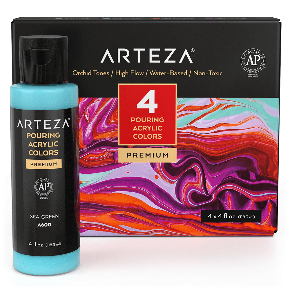 Arteza Acrylic Pouring Paint Kit, 120 ml Bottle Set, Orchid Tones 4