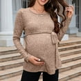 thumbnail image 4 of Edvintorg Maternity Shirts Long Sleeve Women Fashion Solid Color Round Neck Ribbed Knit Shirt Blouse Bandage Maternity Tops Pregnancy Clothes for Women, 4 of 7