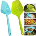 thumbnail image 1 of Paquete de 2 coladores de pala, colador de alimentos, cuchara espumadera de cocina, coladores de pala de drenaje de cocina resistentes al calor, colador y tamiz ranurado para el hogar con mango para, 1 of 7