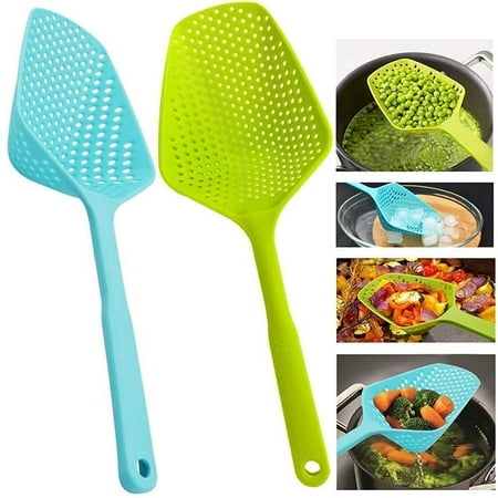 

2 Pack Scoop Colander Food Strainer Kitchen Skimmer Spoon Heat-Resistant Kitchen Drain Shovel Strainers Home Slotted Skimmer and Sifter Sieve with Handle for Water Leaking Cooking Baking