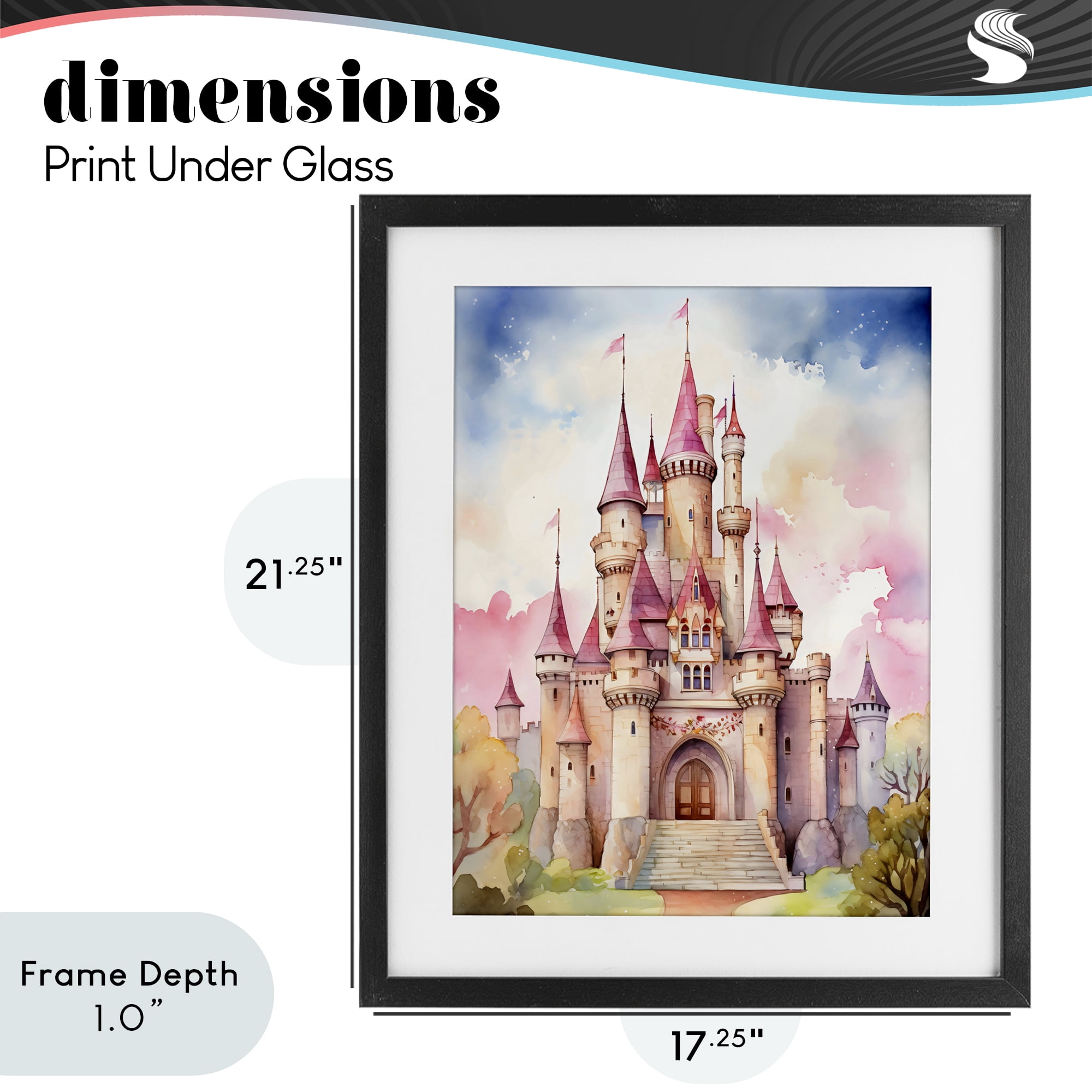 Stupell Industries Princess Castle Watercolor Portrait Black Framed Print Under Glass, design by Creative Studio