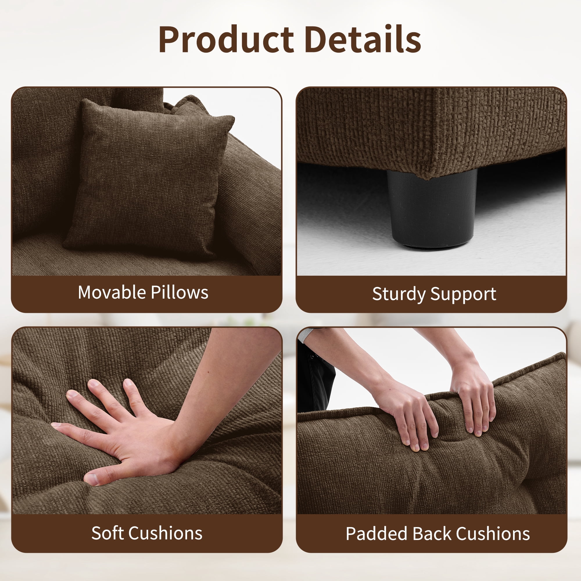 Korser Loveseat Sofa with Deep Seat Cloud Couch with 2 Pillows,Chenille 2-Seater Sofa Small Couch for Living Room,Assembly Required,Brown