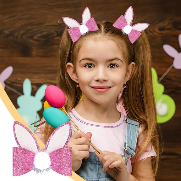RXIRUCGD Easter Bow Clips Glitter Bunny Rabbit Ear Hair Pins Quicksand Sequin Bow Hair Barrettes Hair Accessories for Girls Women Birthday Gifts, Easter Decorations, Easter Basket Stuffers