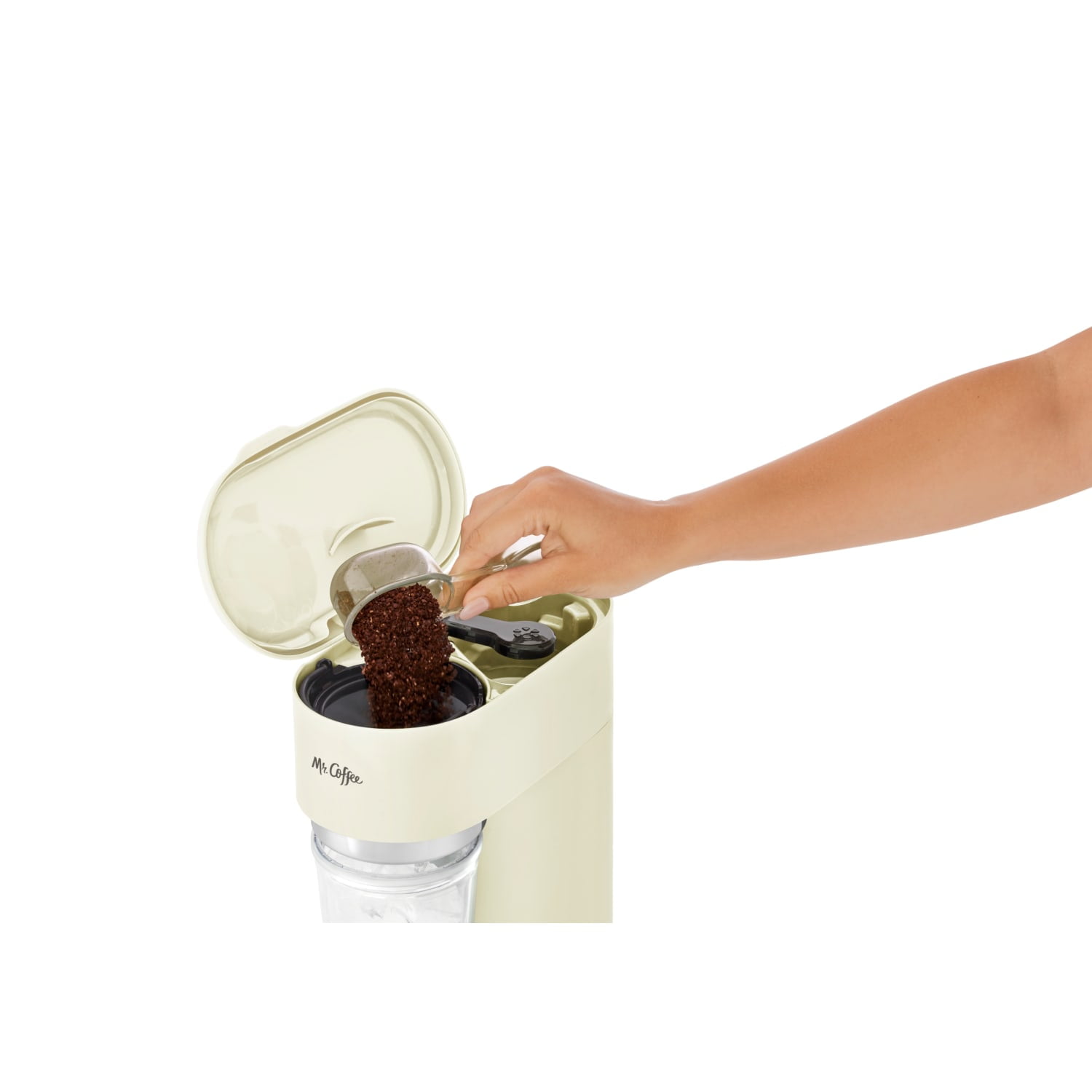 Mr. Coffee Single-Serve Iced and Hot Coffee Maker with Reusable Tumbler and Reusable Coffee Filter, Cannoli Cream