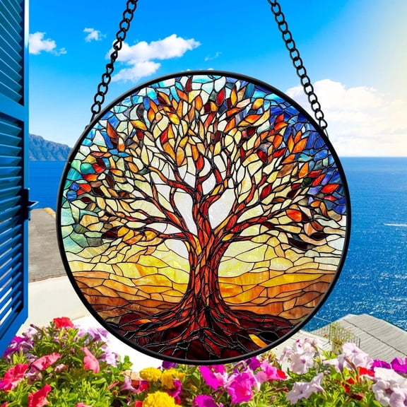 Tree of Life Faux Stained Glass Window Hanging, Christmas Gift for Mom, Tree of Life Suncatcher, Nature Lovers Gift, Tree Suncatcher