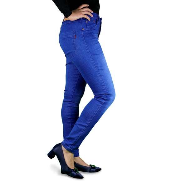 RSN Jeggings en Denim Skinny Ajusté à Boutons pour Femmes Toutes Saisons Super Extensible (Bleu Moyen)