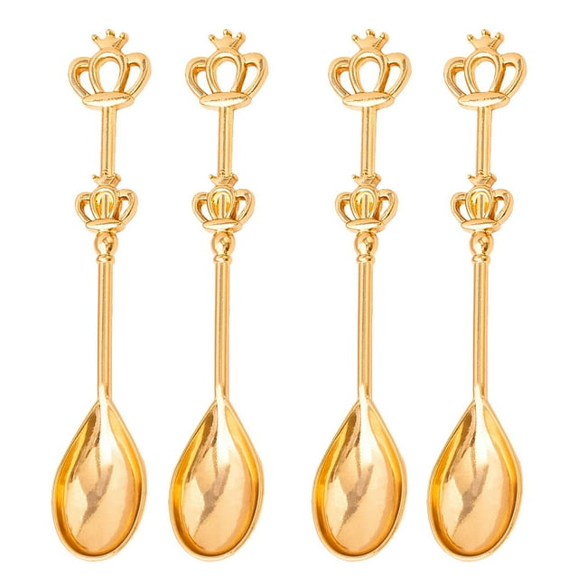 SHISUYAN 4pcs Stainless Spoons Crown Cake Spoons Baby Shower Gift (Golden)