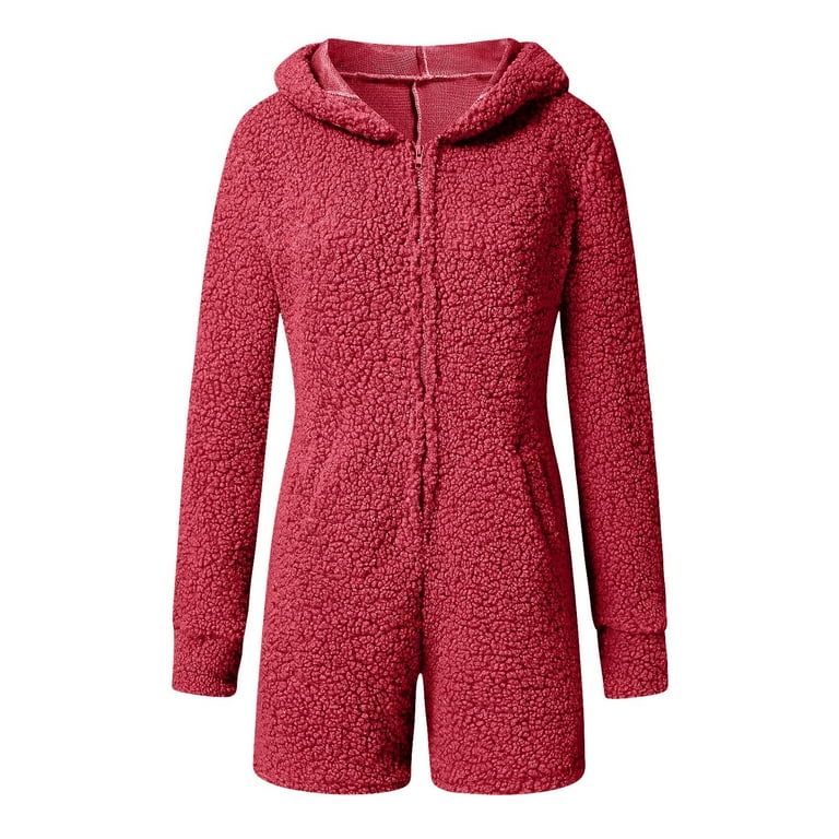 Oxodoi Sales Clearance Women's Plus Size Fleece Pyjamas,Fluffy Soft Hooded  Pyjama Set Winter Fall Cat Ear Pockets Sleeping Jumpsuit Cute Fleece