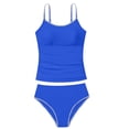 thumbnail image 5 of Tween Girls Swimsuit Summer Solid Color Tankini Two Piece with Contrast Binding Trim for Swimming Beach Set Bathing Suit Swimwear Swimsuits, 5 of 5
