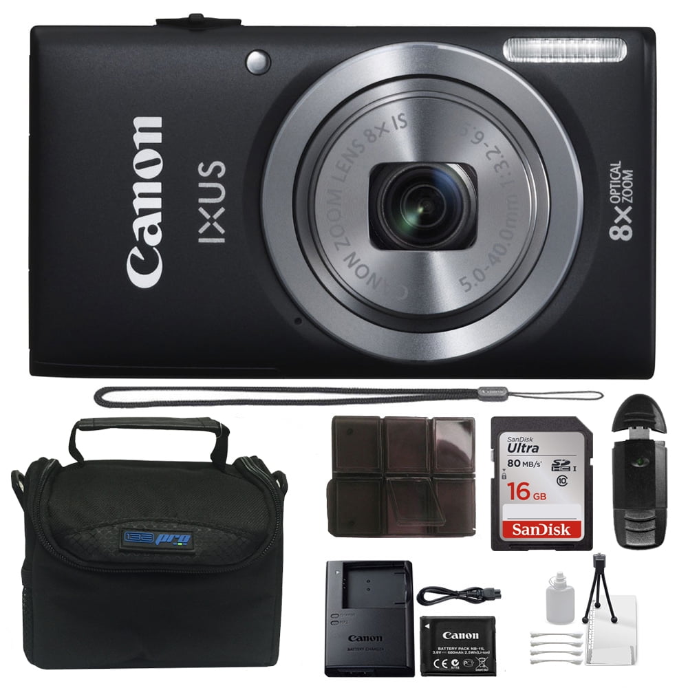 Canon IXUS 185 / ELPH 180 20MP 16x ZoomPlus Black Digital Camera+  Buzz-Photo Bundle