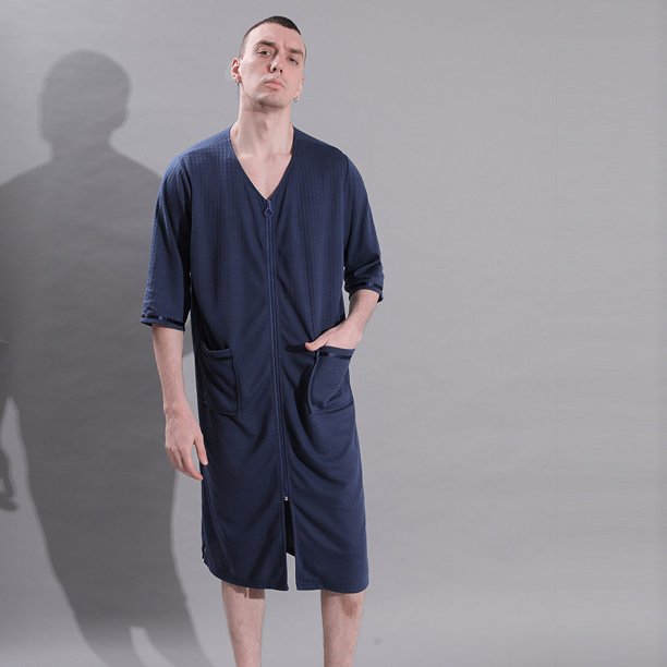 Camisón de hombre con cremallera, fino, talla grande, 200 kg, albornoz, pijama de una pieza, ropa de casa para hombre