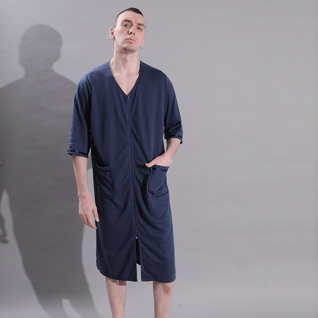 Camisón fino de primavera y verano para mujer, pijama de largo medio con cremallera, ropa de casa para mujer con sobrepeso, toalla de baño para mujer