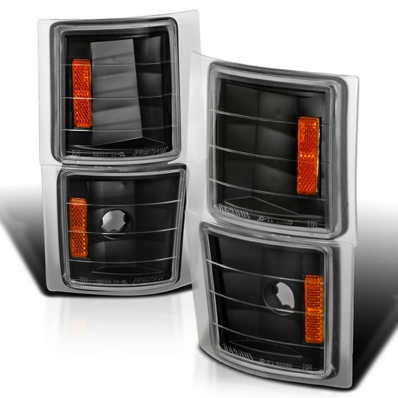 Spec-D Tuning Black Housing Clear Lens 4PC Corner Lights Compatible with 1994-1998 Chevy C10 Pickup, C/K 1500 2500 3500, Silverado, Tahoe, L R Pair Assembly
