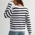 thumbnail image 4 of Odeerbi Striped Knit Cardigan Sweaters For Women Loose Winter Sweater 2025 Fashion Border Single Breasted Sweater White, 4 of 5