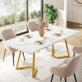 thumbnail image 1 of Gold Dining Dinner Table: 55 Inches Modern White Dining Room Table with Golden Legs, Faux Marble Kitchen Table, 1 of 5