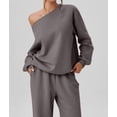 thumbnail image 4 of Women'S 2 Piece Outfits Off the Shoulder Crop Top Wide Leg Sweatpants Matching Lounge Sets Gray XXL, 4 of 8
