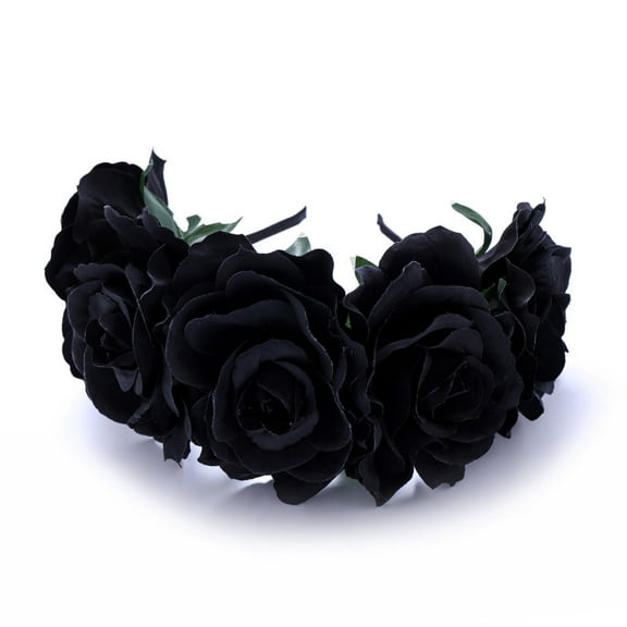ERDOUY Mexican Flower Crown Day of the Dead Headdress Hawaiian Bohemian Frida Floral Headband (Black)