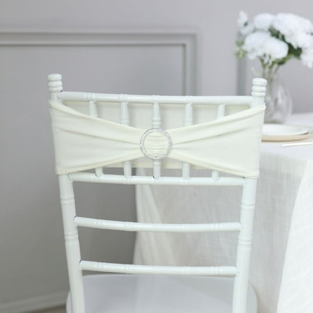 

5 Pack | Ivory Spandex Stretch Chair Sashes with Silver Diamond Ring Slide Buckle | 5 x14