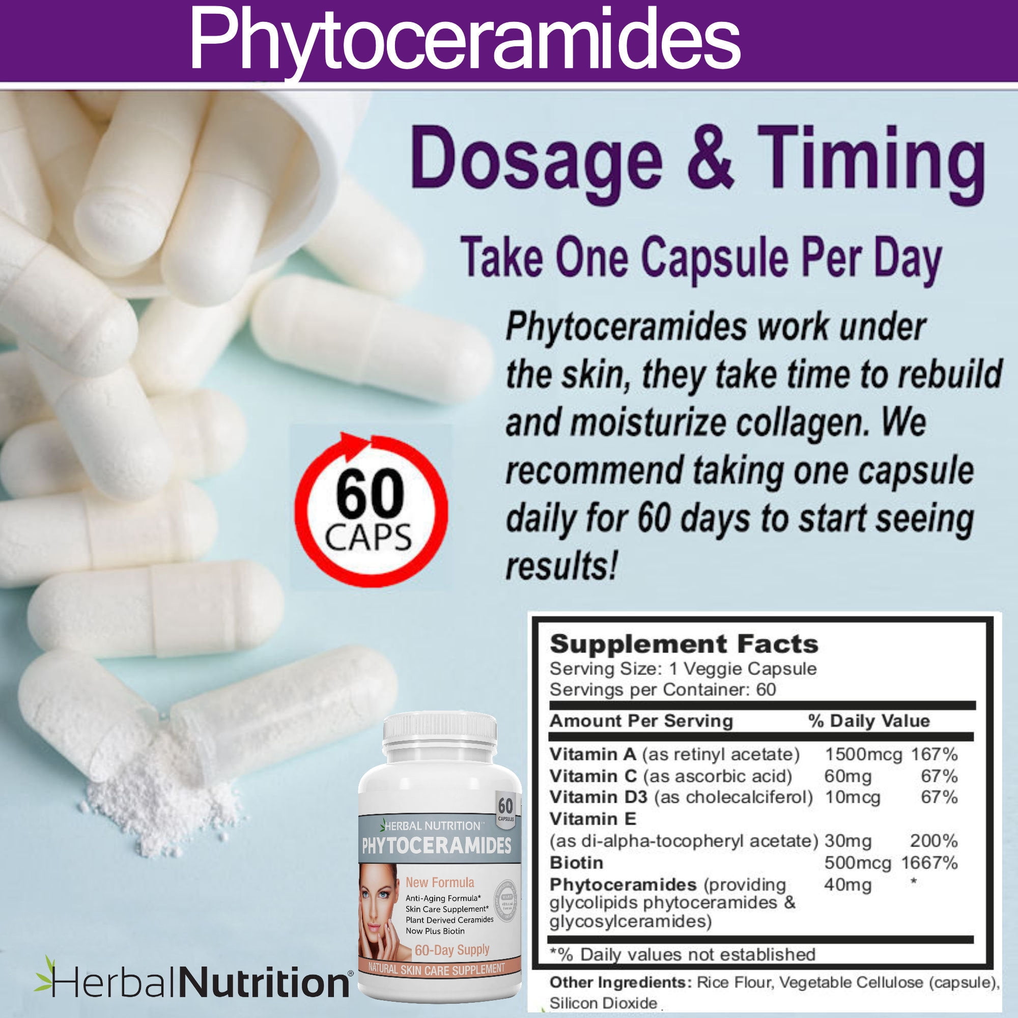Phytoceramides from Rice with Biotin - 3 60 Ct. Bottles - Younger Looking Skin Guaranteed!