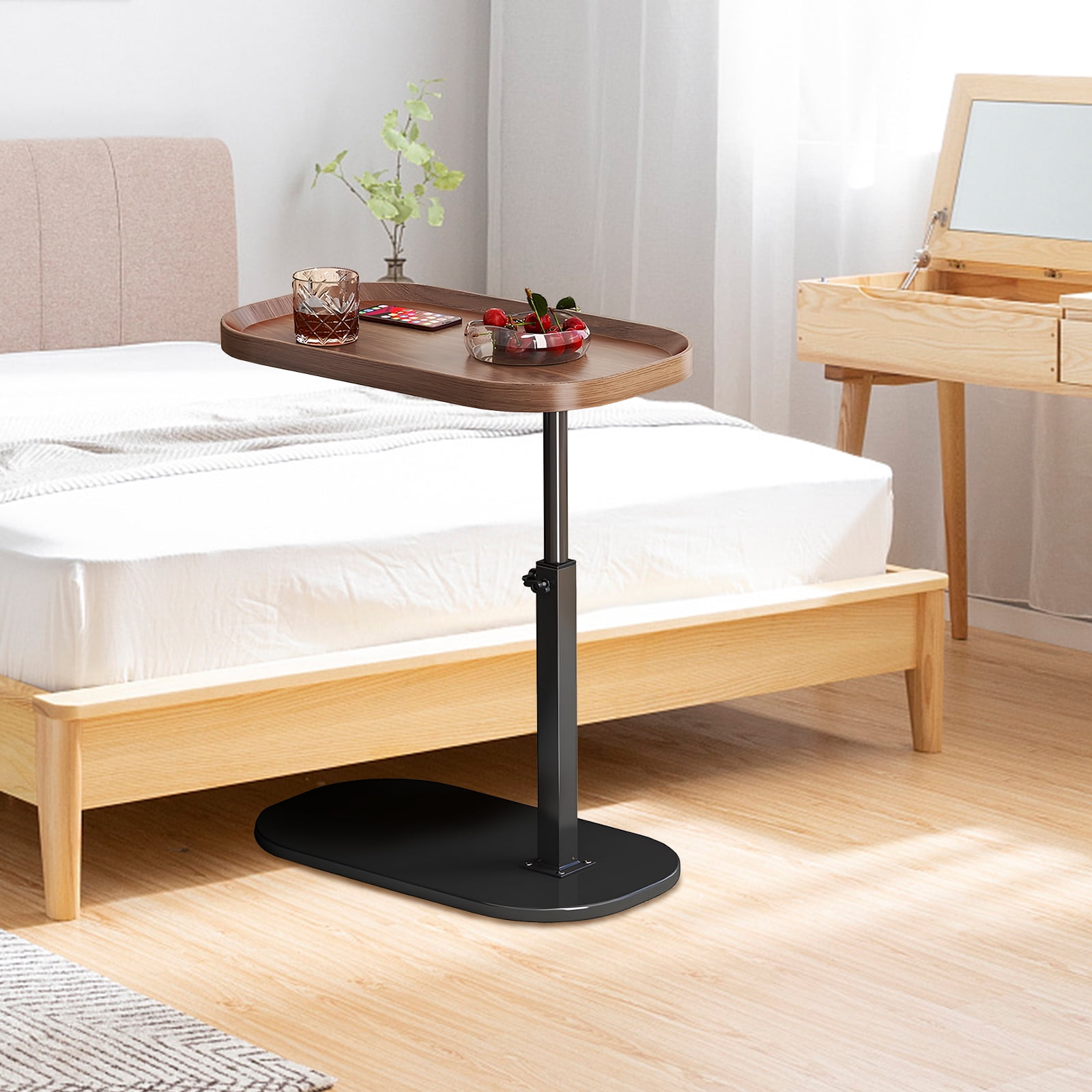 Yabanana C Shaped Side Table End Table, 360° Swivel and Adjustable Height Side Table Sofa Table for Couch(Black)