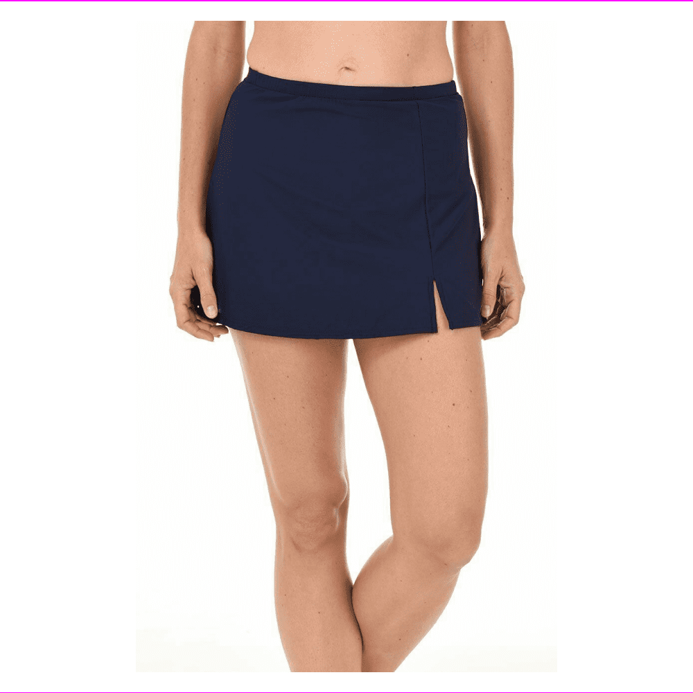 Swim Solutions Women's Slit At Left Side Hem Skirt Swimsuit 24 W/Navy