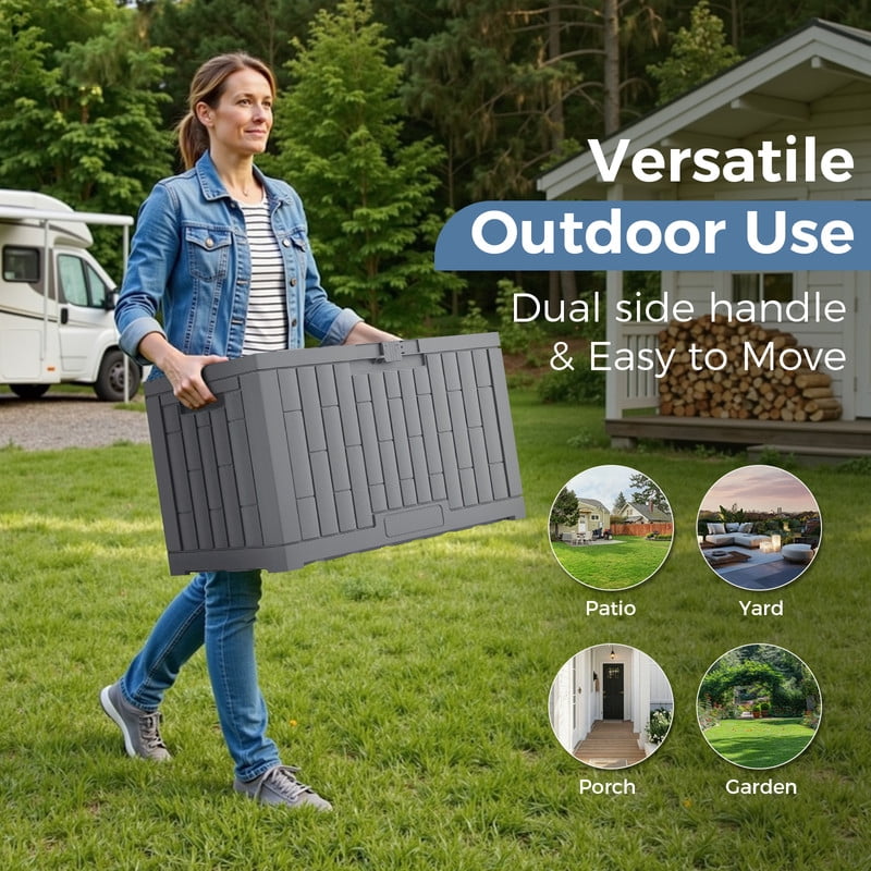 Gianna 60 Gallon Deck Box, Lockable Resin Outdoor Storage Box with Hundles, UV Resistant Waterproof Storage Bin for Patio Cushions Gardening Tools, Gray