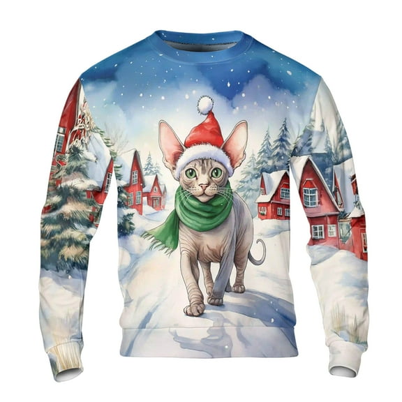 Hello Winter Sphynx Frosty Morning Walk Welcome Snowy Christmas All Over Print 3D Sweatshirt Unisex Merch Cat Lover Kitten Owner Gifts Idea - 02018