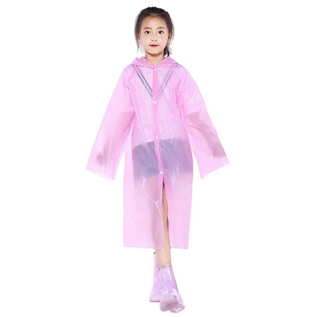 Liyamei Spring Summer And Autumn Boys' And Girls' Plain Color Buttoned Thick Poncho Raincoats Rain Ponchos
