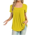 thumbnail image 2 of cfhntfmh Summer Tops for Women Baggy Square Neck Short Sleeve T-Shirts Flowy Pleated Solid Color Plus Size Tunic Tops, 2 of 4