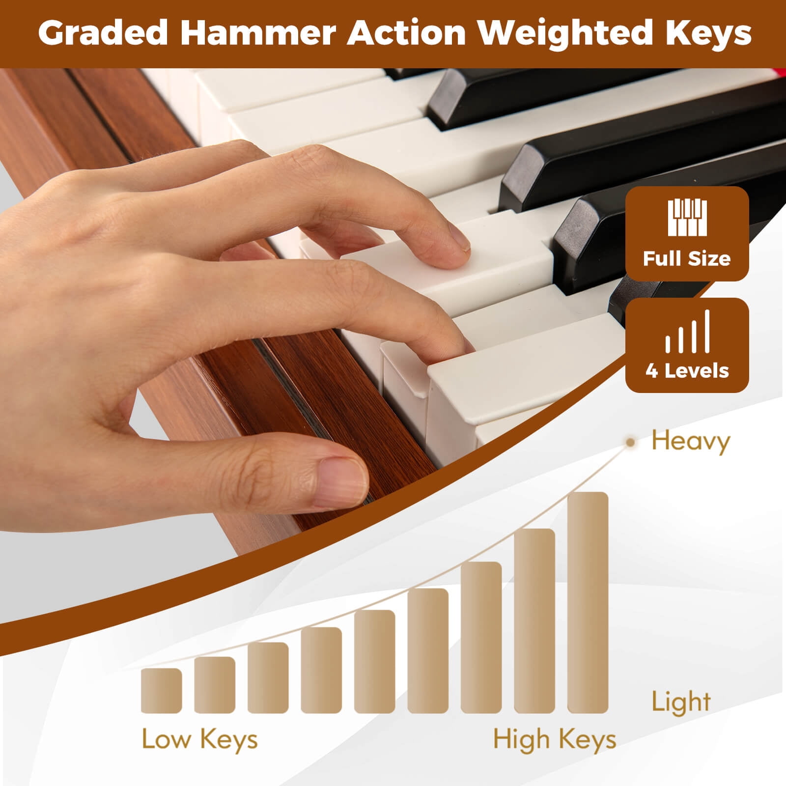 Costway 88-Key Graded Hammer Action Weighted Keyboard with  Push-pull Drawer Record Replay