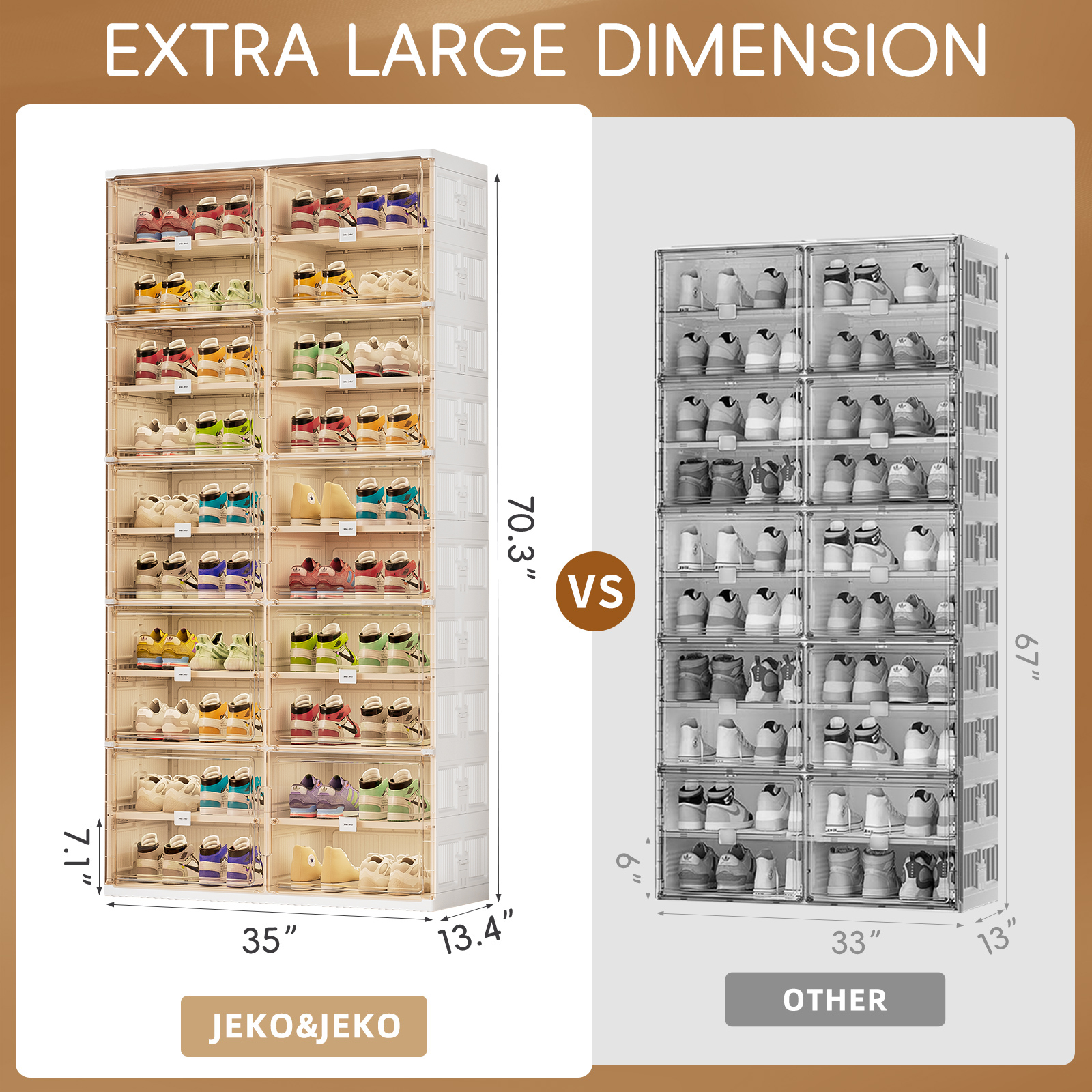 JEKO&JEKO 10-Tier Double Column Foldable Shoe Storage Rack with Magnetic Doors, White